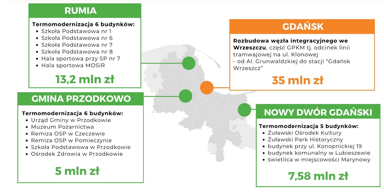 Na zdjęciu: mapa projektów wybranych do realizacji ze środków UE